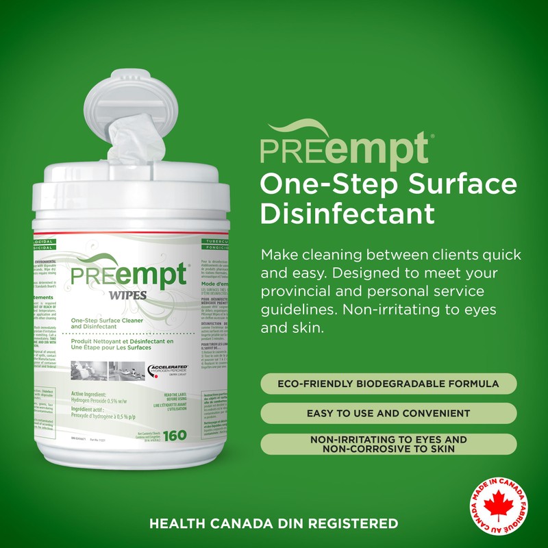 PreEmpt Wipes, 160 Count, Hospital Grade One-Step Surface Cleaner, and
