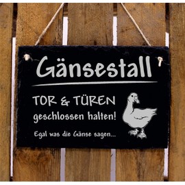 Slate Sign Engraved - GÄNSESTALL Tor & Türen geschlossen | Stable Board Geese Door Sign 22 x 16 cm | Dekolando Home Accessories