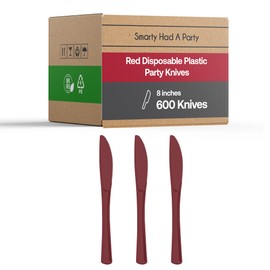 Smarty Had A Party 600 Red Disposable Plastic Party Knives Heavy Duty Disposable Plastic Knives for Events and Catering
