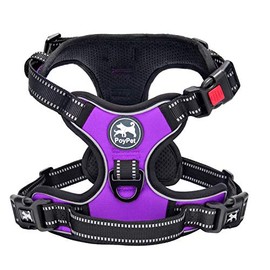 PoyPet No Pull Dog Harness, Reflective Comfortable Vest Harness with Front & Back 2 Leash Attachments and Easy Control Handle for Small Medium Large Dog(Purple,S)