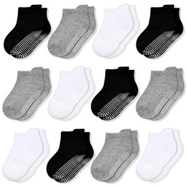 ELUTONG Non Slip Toddler Socks 12 Pairs Ankle Socks with Grips for 3-5 Years Toddlers Baby Infant Kids Girls Boys
