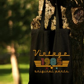 Rxzvdcicv Funny 40th Birthday Gifts for Women Shopping Travel, 40th Birthday Decorations Canvas Tote Bag with Pocket, 1985 Reusable Grocery Bags for Mom Wife Anniversary Christmas