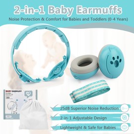 YARVPUV Baby Earmuffs, 2-in-1 Hearing Protection, Baby Headphones (0-4 Years), Headphones Noise Protection, Adjustable Headband & Lightweight ABS Shell, Blue