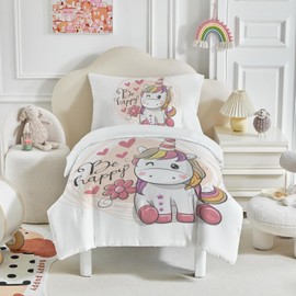 DJDEA Cute Unicorn Single Duvet Cover Set 135×200 cm, Children Teenagers Soft Microfibre Bedding Set 3D Printing Unicorn Pattern Quilt Cover Girls with Matching Pillowcase 50x75cm