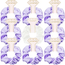 9 pack Satin Bridesmaid Scrunchies Bridesmaid Proposal Gifts Bachelorette Party Favor Elastics Hair Ties Scrunchies Satin Gift for Bridal Wedding Parties (Purple-White)