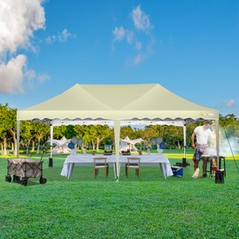 HOTEEL 10x20 Canopy Pop Up Canopy with Sidewalls, Waterproof Party Tent Easy Up Canopy Tent with Roller Bag Sandbag,High Roof, Portable Enclosed Event Tent Gazebo for Party, Backyard,Vendor, Khaki