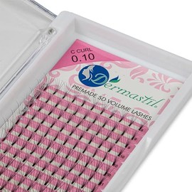 Dermastil 5D Premade Handmade Volume Eyelashes, C Curl, Thickness 0.10 mm, Ready Fan without Knots for Eyelash Extension, PBT, Vegan, 16 Strips Box (8 mm)