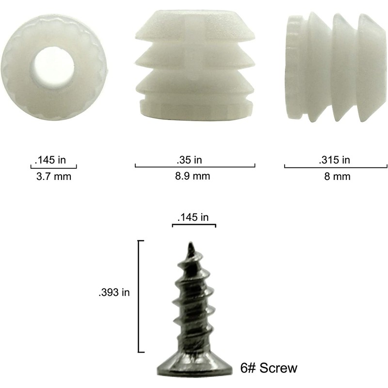 ZERO HOME 100 Pack Plastic Hinge Dowel Inserts with Screws