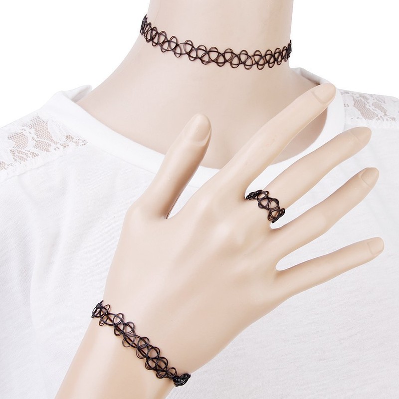 1/12 Sets Jewellery Sets Tattoo Choker Elastic Necklace Ring Bracelet