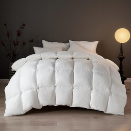 DWR Superior Luxury Feather Down Comforter Queen Size, Ultra-Soft Rose-Silk Cotton Blend Fabric, 750 FP All Season Medium Warmth Bed Duvet Insert(90"x90", White)