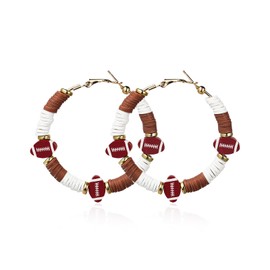 Football Heishi Clay Beads Hoop Earrings Brown Vinyl Disc Beaded Football Hoop Earrings Game Day Football Hoop Rugby Ball Sports Cheerleading Team Sports Fans Favors