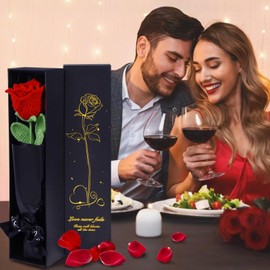 WuikerDuo Crocheted Flowers Birthday, Eternal Infinity Roses for Families, Mum, Girlfriend, Wife Handmade Knitted Roses Artificial Plant Living Room Office Car Decoration