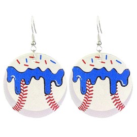 FFLaiwah Baseball Earrings for Women Ice Cream Leather Dangle Sports Lovers Cheerleaders Sport Events Fans Costume Game Day Jewelry-White Blue