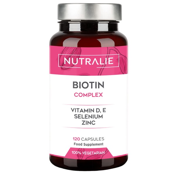 Biotin 10,000mcg | Vitamins D and E, Zinc, Selenium | Contributes to Hair Growth, Skin and Nail Care | 120 Capsules | Nutralie