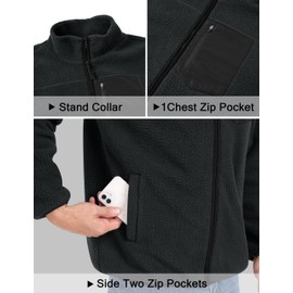 MoFiz Men's Jacket Full-Zip Polar Fleece Jacket Lighweight Warm Casual Coats Hiking Outdoor for Fall Winter (Dark Grey,X-Large)