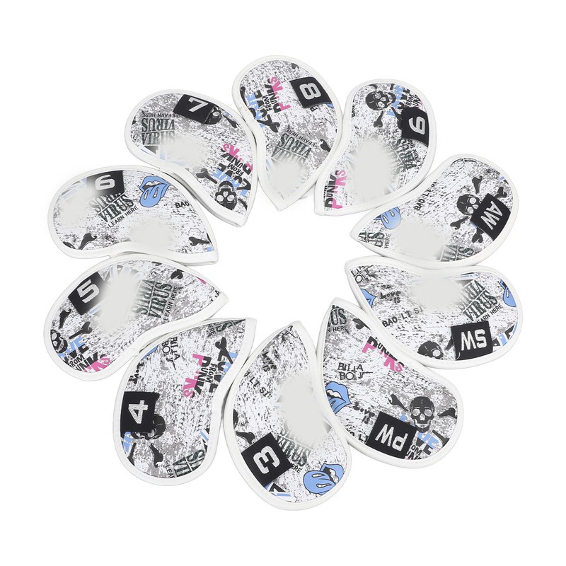 10pcs Golf Iron Covers Skull Pattern PU Scratch Proof Club