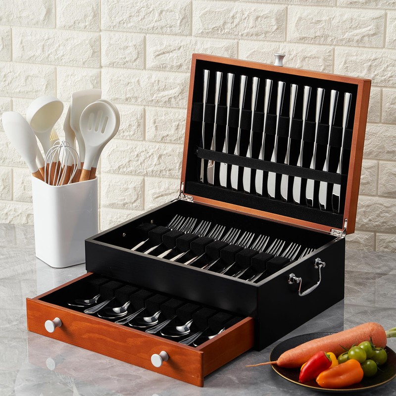 Silverware Storage Box, Wood Chest - without Cutlery - Tarnish
