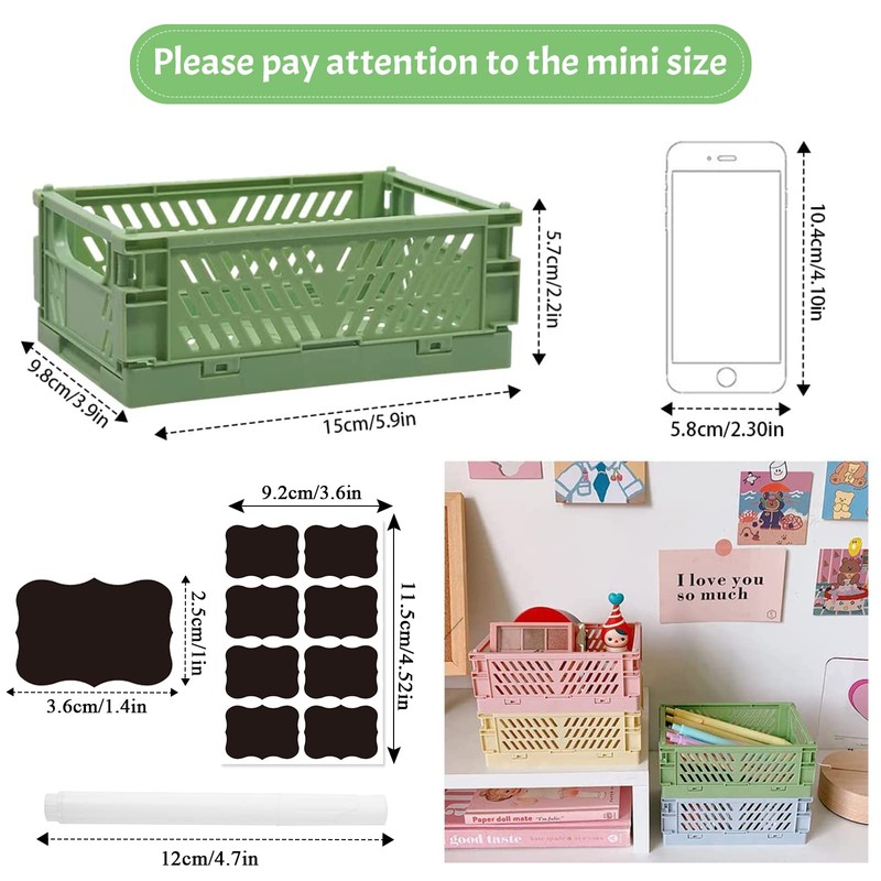 Ruucy 6 Pcs Collapsible Storage Crates, Mini Plastic Crates 15x9.8x5.7cm,