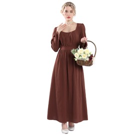 LSYYSKB Women Vintage Dress Medieval Classic Victorian Dresses Long Peasant Dress Regency Era Costume for Women Brown M