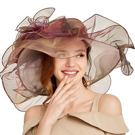 Kentucky Organza Derby Hat for Women Sun Hats Flowers Elegant Large Wide Brim Ladies Bride Wedding Church Fedoras