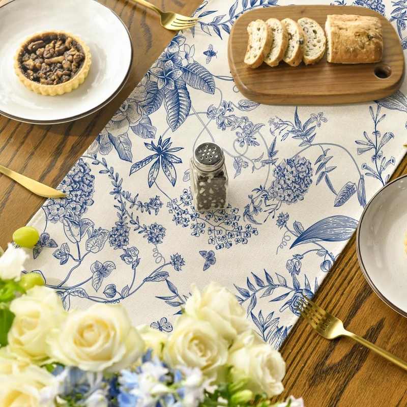 Artoid Mode Monochrome Sketch Floral Birds Spring Table Runner, Summer
