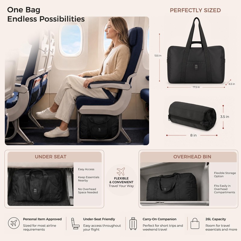 P.travel Foldable Travel Bag, Water-Resistant Lightweight Carry on Duffel Bag