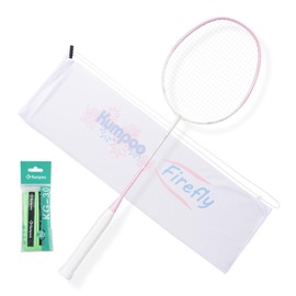 KUMPOO Badminton Pink Racket Set with 2 Grip Tapes, 1 Racket Cover, 3U-87g Badminton Racquet Carbon Shaft for Beginners Outdoor Games, Firefly Pink