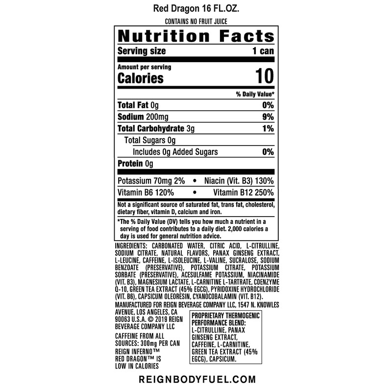 Reign Inferno Red Dragon, Thermogenic Fuel, Fitness and Performance Drink,