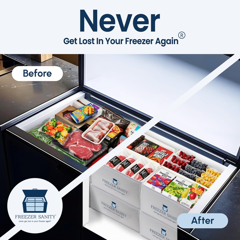 FREEZER SANITY The Original Chest Freezer Organizer Bins, Stackable Storage