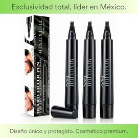 MINOXIDILBER Set de 3 Piezas, Boligrafo para rellenar huecos en barba bigote o cejas, color negro, impemeable, larga duración