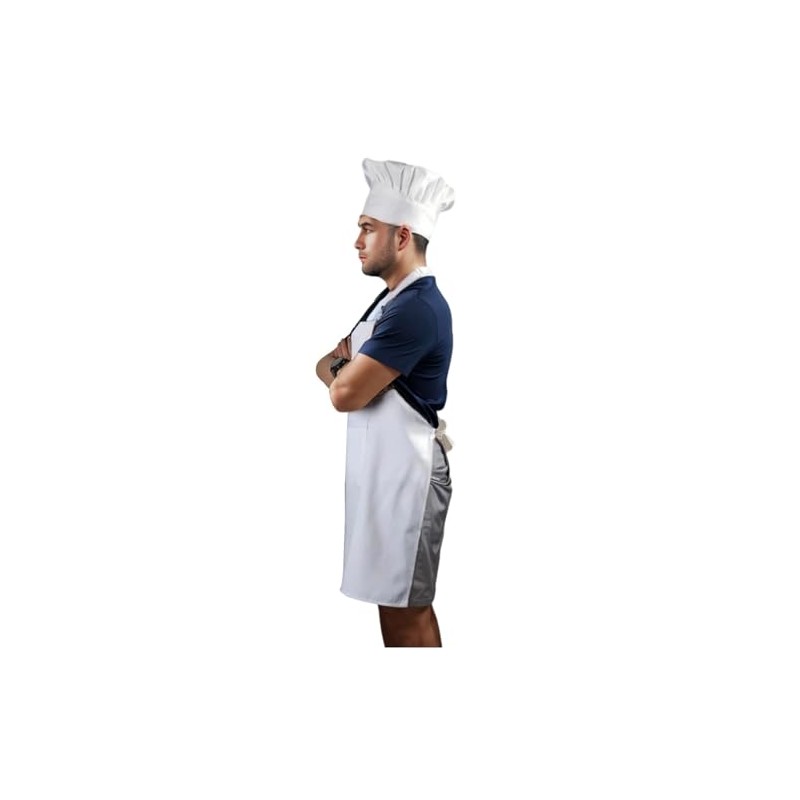 Duogoo Chef Apron and Hat set, 2 Pockets Adjustable Cotton