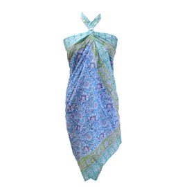 RADHIKA IMPEX Pareo de algodón para mujer, cubierta de playa india, bloque de mano, estampado floral, traje de baño, Skyblue01, M/talla única