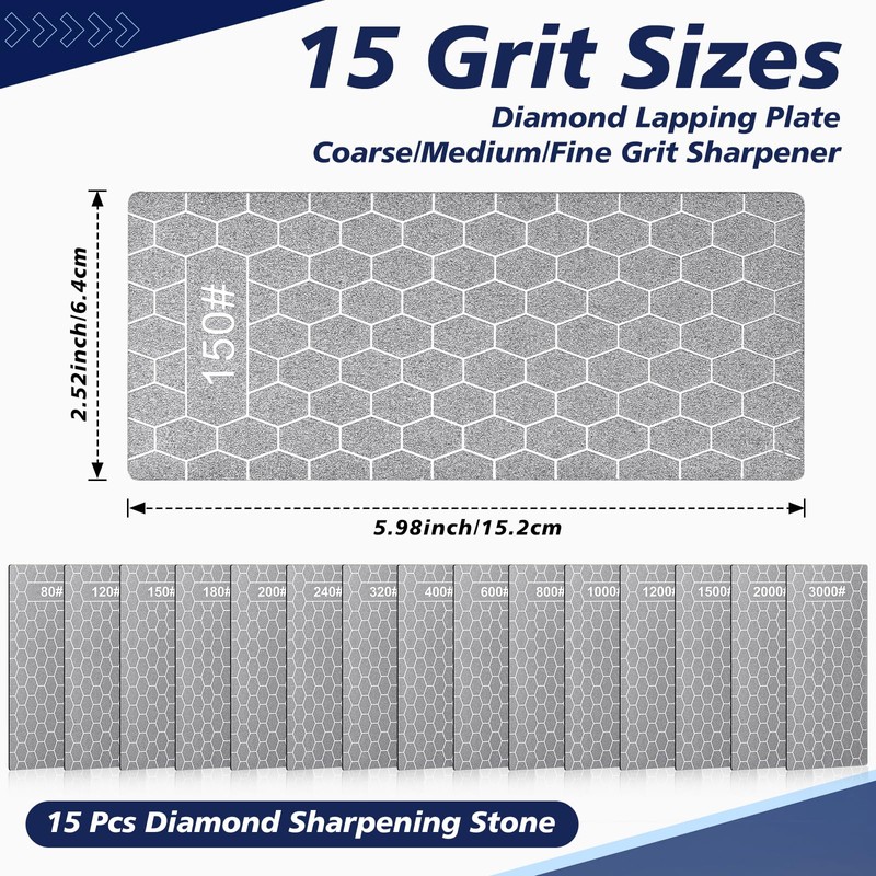 15 Pcs Diamond Sharpening Stone, Diamond Lapping Plate with Extra