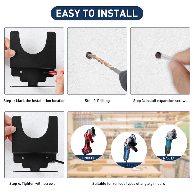 Pack of 4 Wall Mount Angle Grinder Holder with Screws,