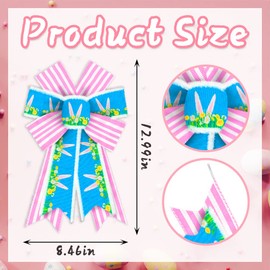2pcs Easter Wreath Bows Easter Decor Bow Pink Blue Strips Rabbit Ears Burlap Bows for Wreath, Easter Ribbon Bows Tree Topper Bows for Easter Day Home Indoor Outdoor Decoration Wreath Ornament Supplies