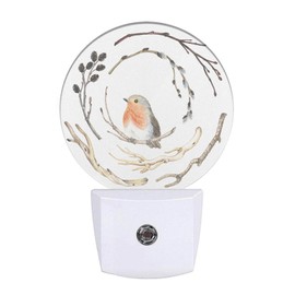 Uanvaha Cute Bird Night Lamp Robin Bird Nest on Tree Branch Farmhouse Night Lights Plug into Wall with Dusk to Dawn Sensor for Home Bedroom Bathroom, 0.5W Sleep Friendly