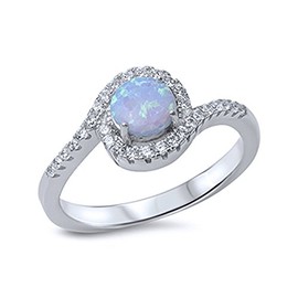 DoubleAccent Sterling Silver Round Light Blue Simulated Opal Engagement Ring 7MM (Size 4 to 10), 10