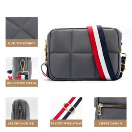 NAARIIAN Quilted Cross-body Bag for Women Puffy shoulder bag Guitar strap padded handbag designer trendy dupes soft purse, Dark Grey, Medium