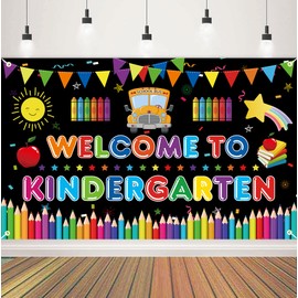 Colorful Welcome to Kindergarten Banner, Welcome Back to School Decorations, Welcome to Preschool Banner, 100 Days of School Banner, 1st Day of Kindergarten Banner for Classroom, Large Backdrop Poster