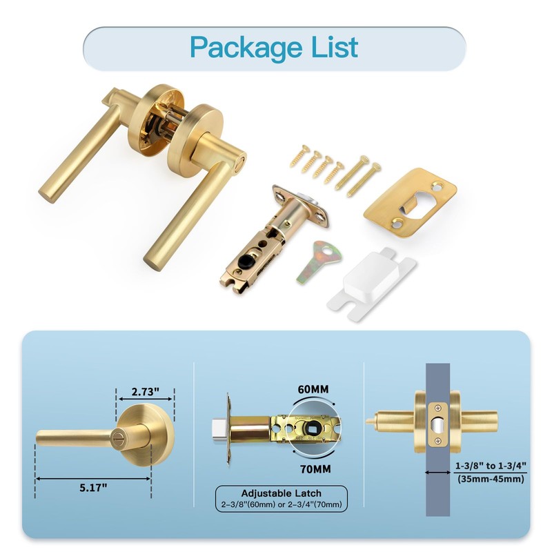 Gaurqiah Brushed Gold Door Handles, Privacy Door Lever, Heavy Duty