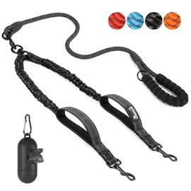 SlowTon Double Leash for Two Dogs - No Tangle Dog Leash 360° Swivel Reflective Double Dog Leash with Two Padded Handles, Shock Absorbing Walking Training for Small Medium Dogs (Black, 8-35 lbs)