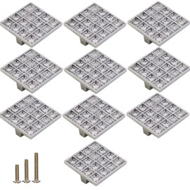 ESreake 10 Pack Extra Large Square Crystal Rhinestone Cabinet Knobs Pulls Handles,Shiny Diamond Glass Dresser Drawer Konbs Pulls for Cupboard Wardrobe Dresser (Square 1.26" Hole Centers, 10 Pack)