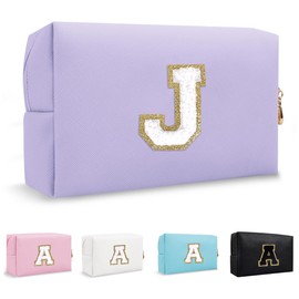 Lohhbve Small Minimalism Cute A-Z Makeup Bag, PU Leather Waterproof Cosmetic Bag Daily Use Toiletry Cosmetic Pouch, Portable Storage Travel Toiletry Bag for Women Girls Essential Cosmetic Organizer