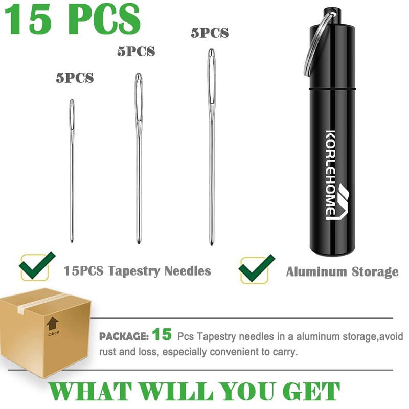 KOLEONHOME 15 Pcs Large Eye Yarn Tapestry Darning Needles, 3