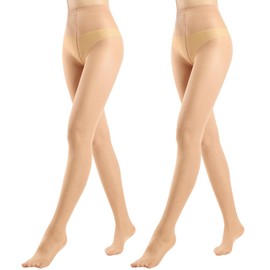 Aaronano 2 Pairs Transparent Tear-Resistant Women's Tights Elasticity Durable 40D Black Natural, natural, L-XL