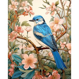 Blue Bird with Floral Plant Background Paint by Numbers Kits 16x20 inch Canvas Romantic DIY Oil Painting for Kids, Students, Adults Beginner with Brushes Acrylic Pigment Drawings Gift(without Frame)