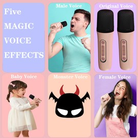 Kids Karaoke Machine, Portable Bluetooth Speaker with 2 Wireless Microphones, Funny Toys Christmas Birthday Gifts for Kids Ages 4, 5, 6, 7, 8,9,10,11,12+ Years Old Toddler Teens (Pink)