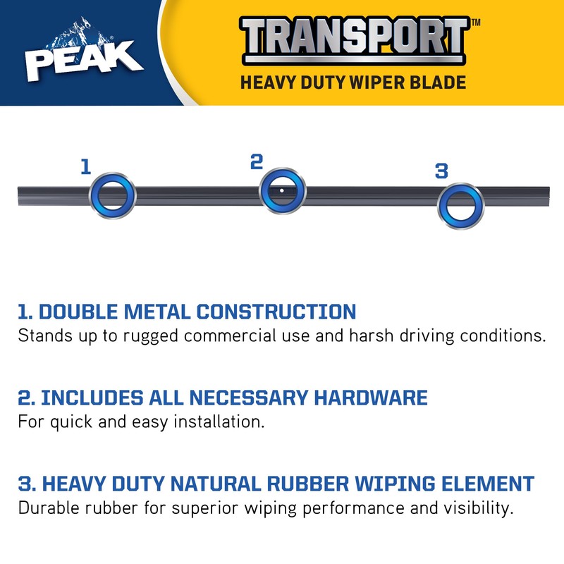 PEAK Transport Heavy Duty Windshield Wiper Blade, Durable Metal Wiper