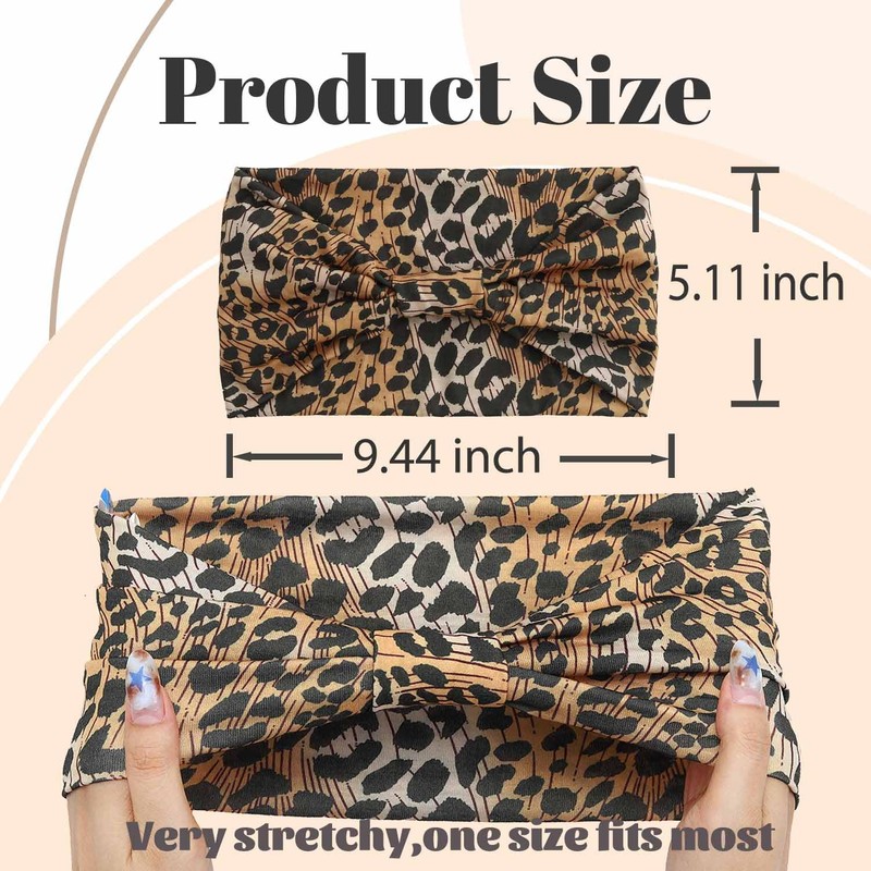 Woeoe Boho Headbands Wide Turban Headband Leopard Printed Hairband Non