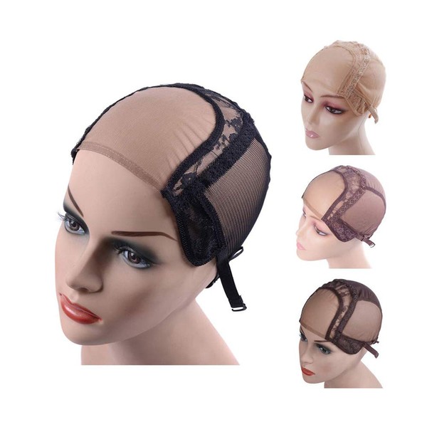 4 x 4 U-Part Lace Wig Caps for Making Wigs with Adjustable Straps Wig Caps for Making Wigs (Black, L 56 cm)